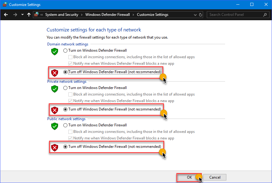 Turn off the Microsoft Defender Firewall - Image