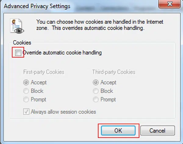 Override automatic cookie handling - Image