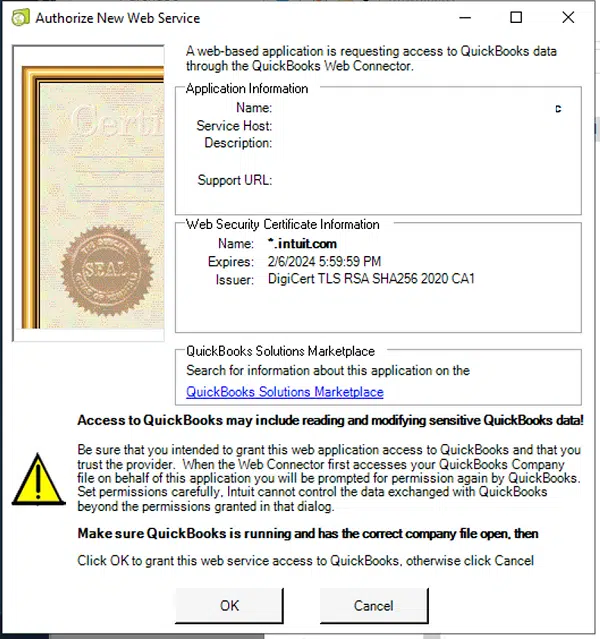 QuickBooks Application with Revoked Certificate - Image 1
