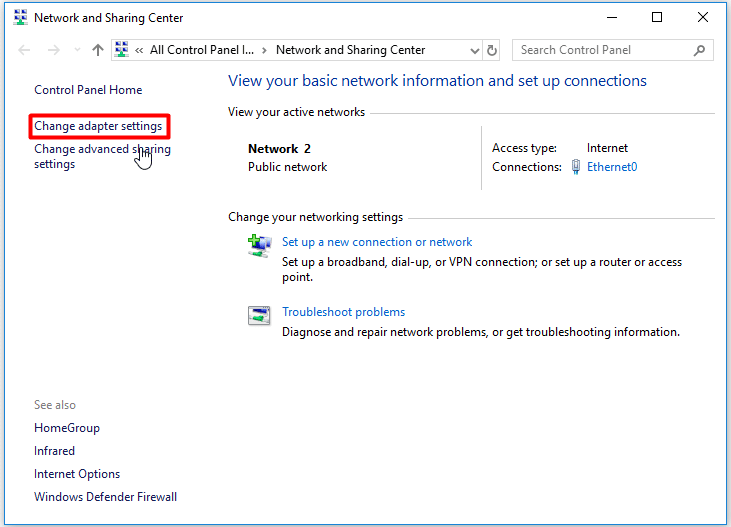 Change adapter settings - Image