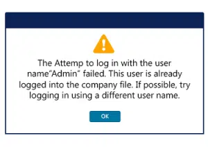 This user is already logged into the company file error - Image