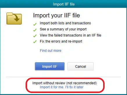 Import IIF file - Image 1