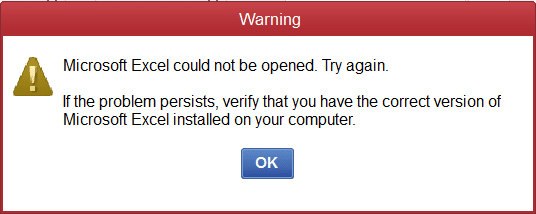 QuickBooks Excel Could not Open the Data File - Image