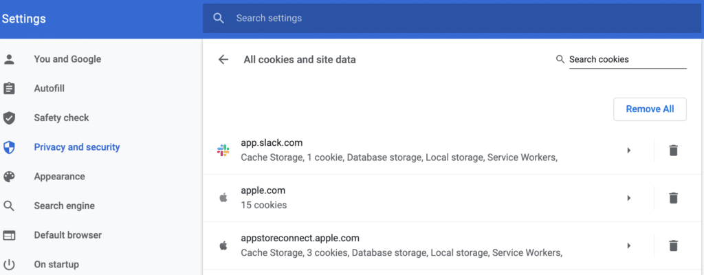 Cookies and other site data - Image