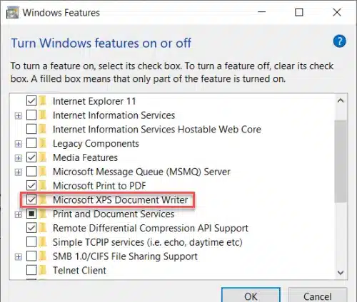 Enable MS XPS Writer - Image