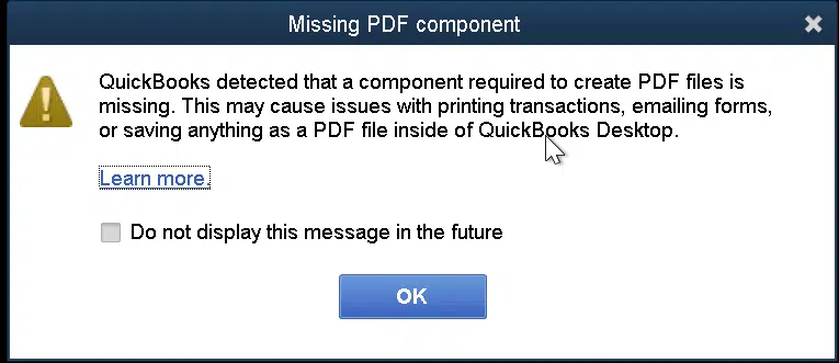 QuickBooks Missing PDF Component - Image
