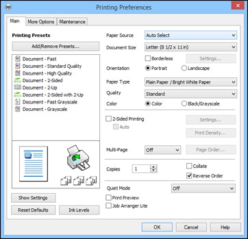 Printing Preferences - Image