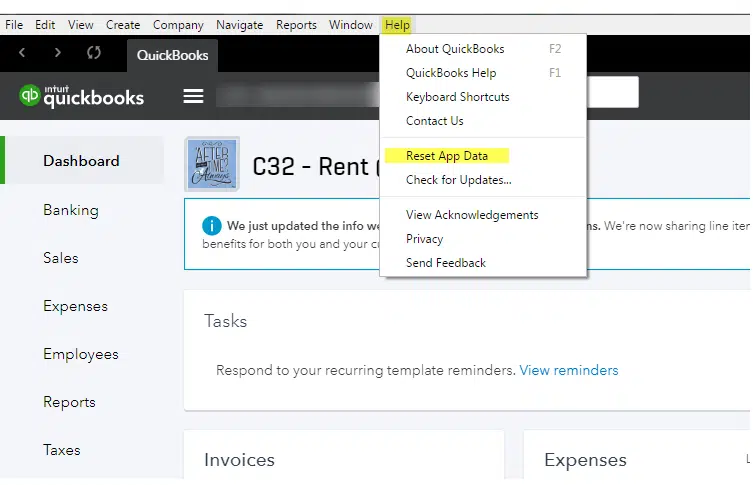 Resetting QuickBooks App data - Image