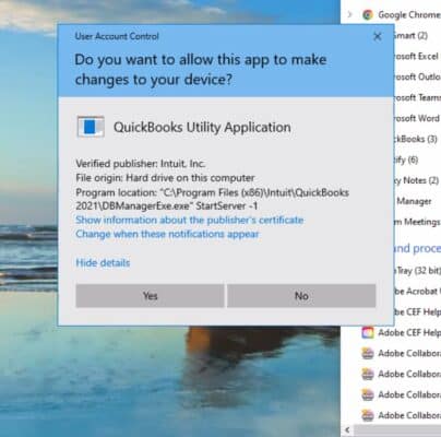 QuickBooks Utility Application Pop Up Issue - Image