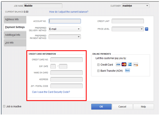 Credit card box on invoice