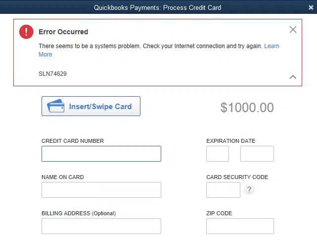 QuickBooks Payments Errors - Image