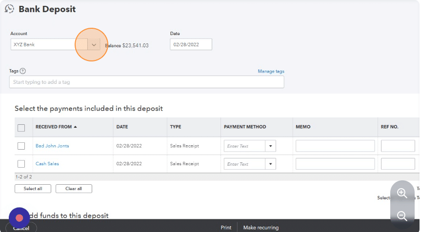 Bank account for the deposits - Image