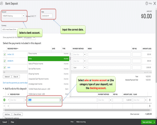 Steps for clearing undeposited funds in QuickBooks