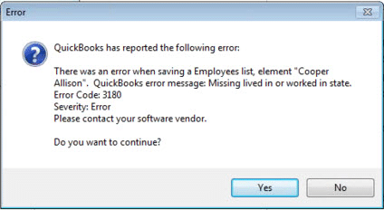 QuickBooks status code 3180 - Image