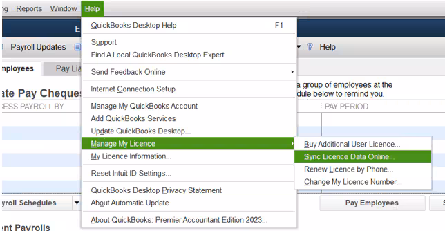 Sync License Data Online option - Image