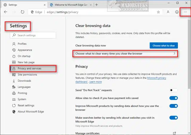 Clear cache and cookies in Microsoft Edge - Image